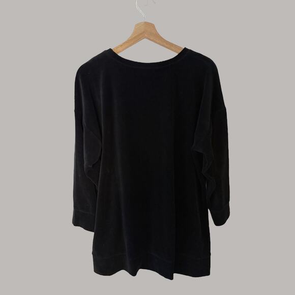 Eileen Fisher Women's Large Black Velour L/S Drop Shoulder Tunic Sweatshirt - Picture 3 of 10